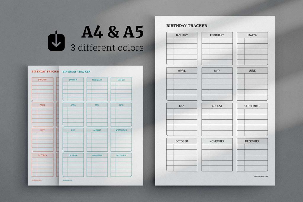 Free birthday tracker planner insert