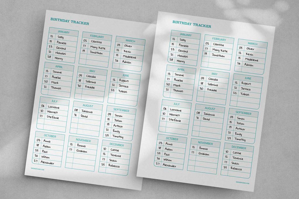 Free birthday tracker printable