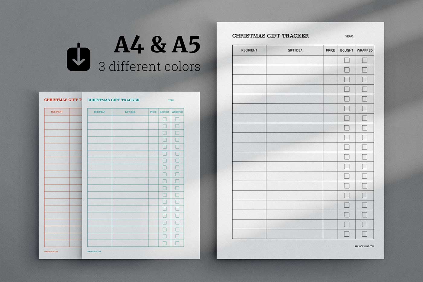 Christmas Gift Tracker template. Free printable planner insert.