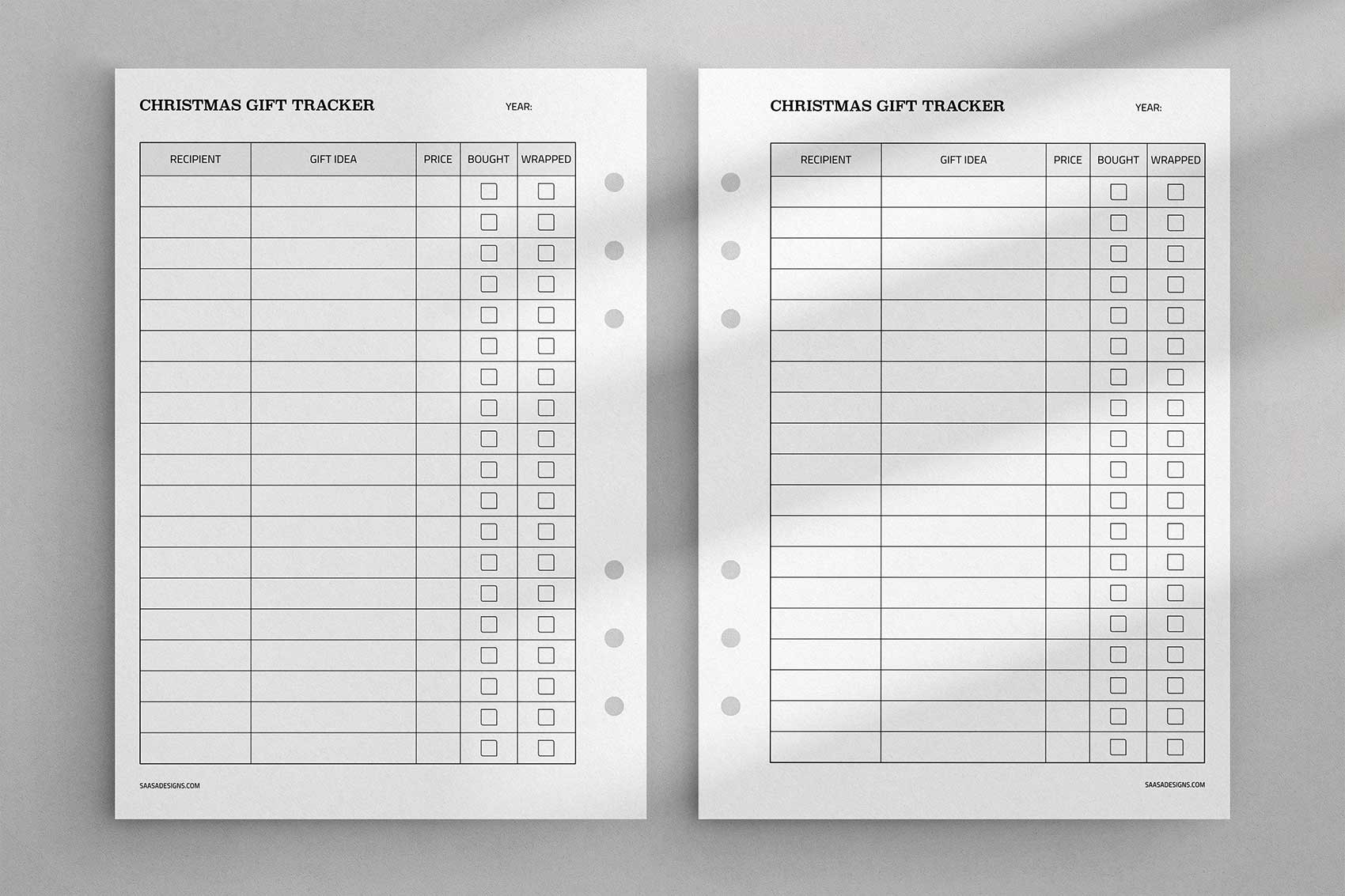 Free Christmas gift tracker template