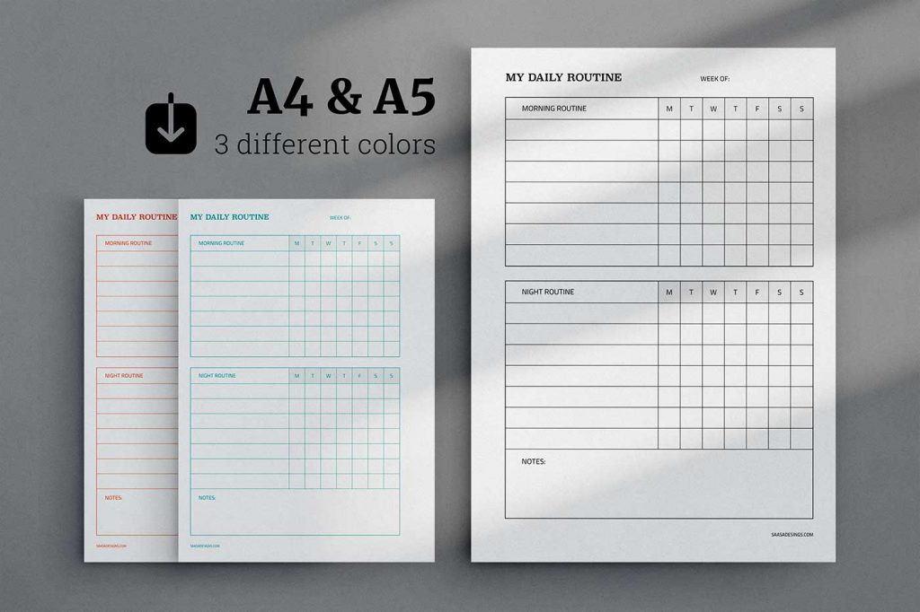 Free daily routine planner insert