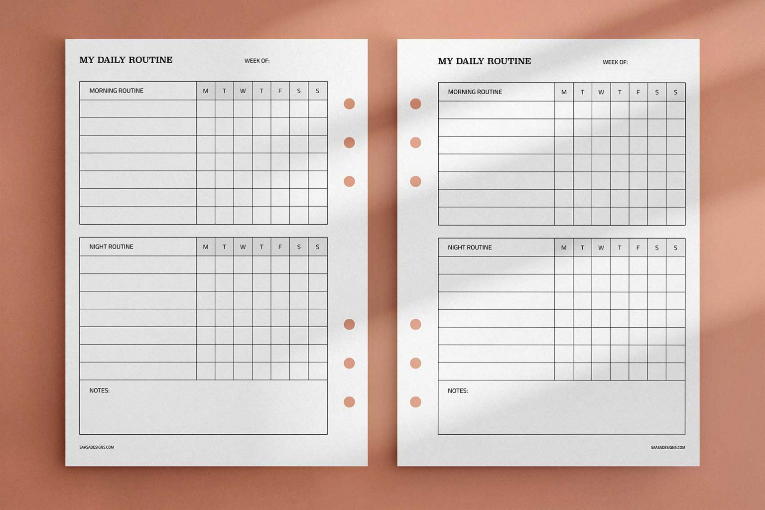 Daily Routine Tracker template. Free printable planner insert.