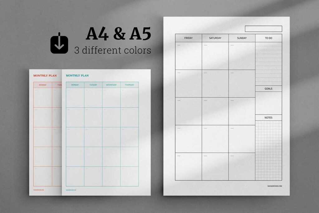 Free blank monthly calendar planner insert