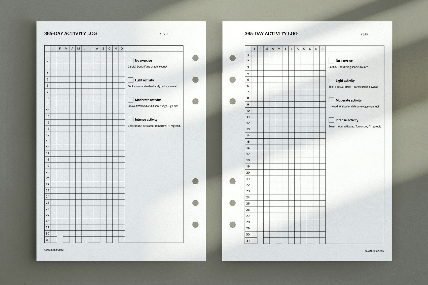 Printable Exercise Activity Tracker - Free Download