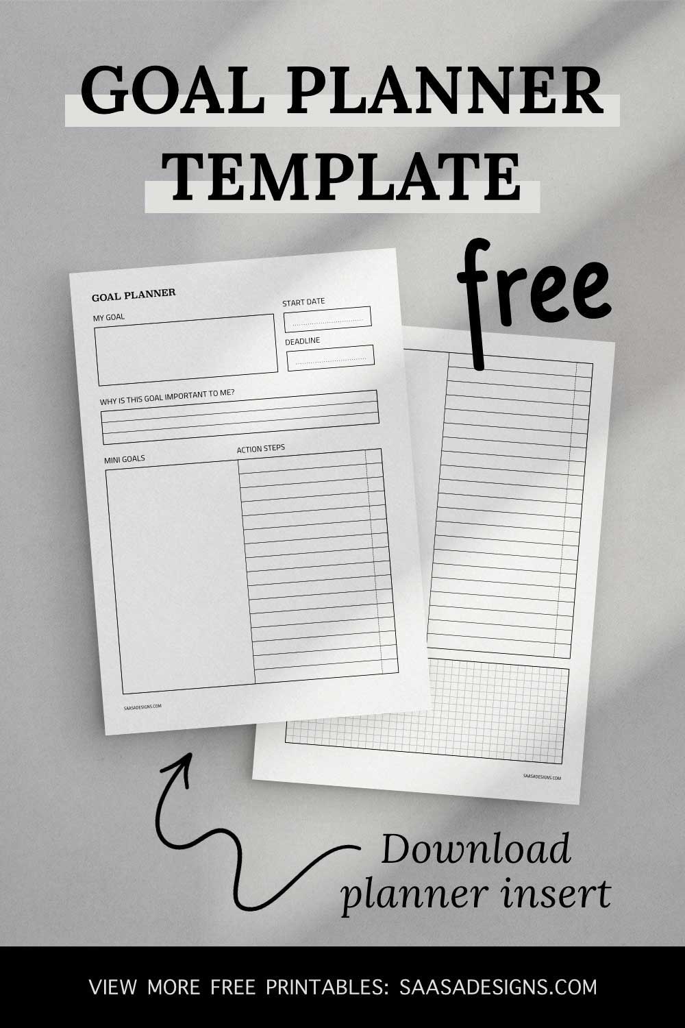 Goal Planner template. Free printable planner insert.