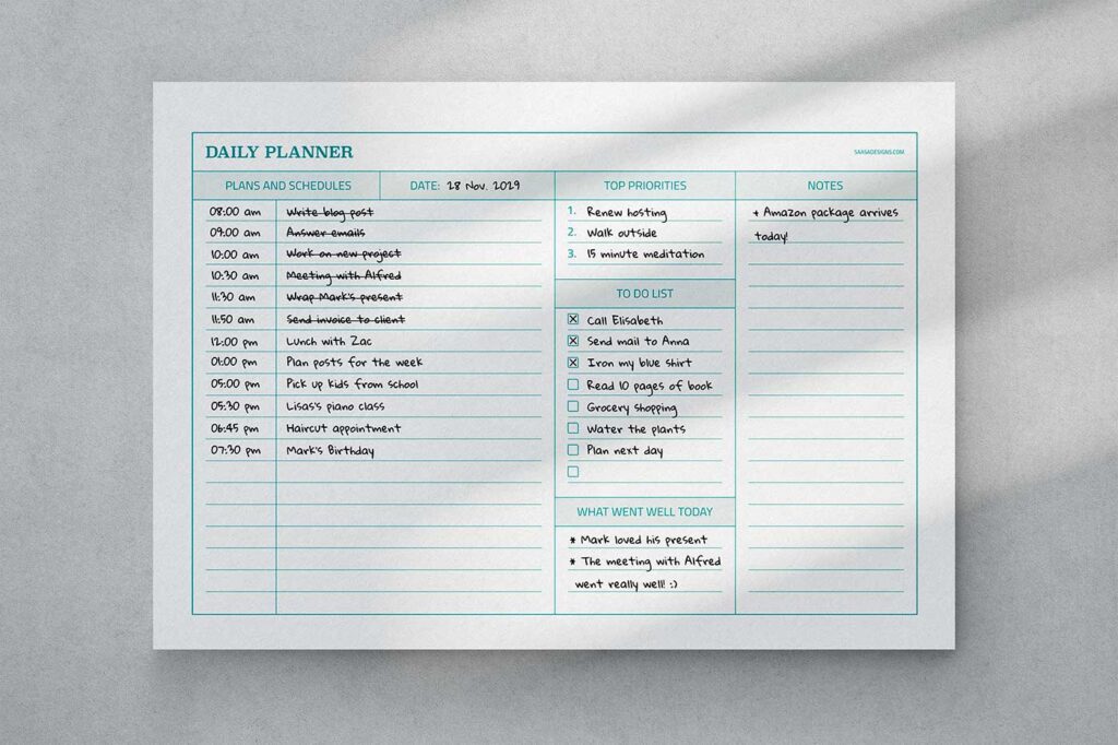 Free horizontal daily planner printable