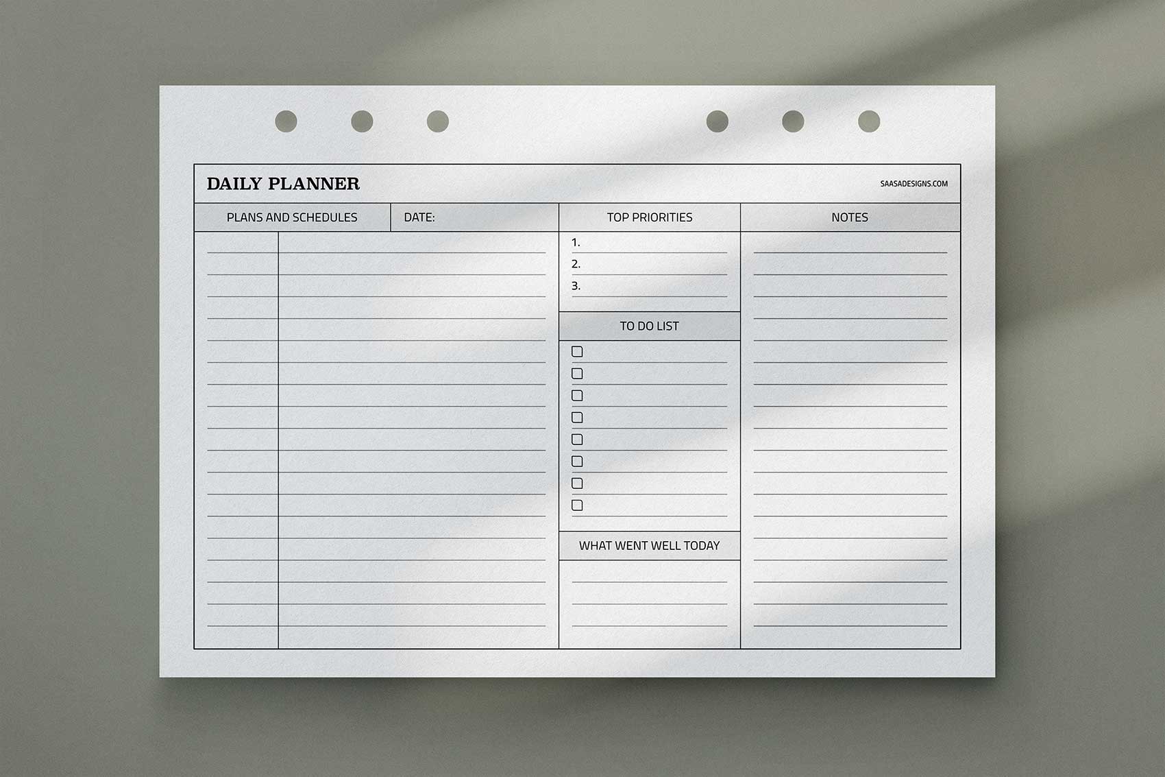 Printable Horizontal Daily Planner