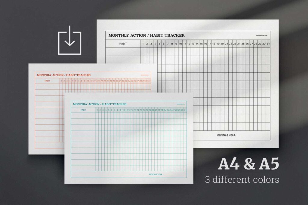 Free horizontal monthly habit tracker planner insert