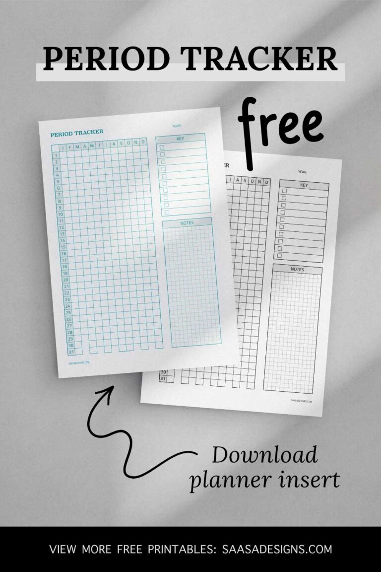 Printable Period Tracker template. Free planner insert.