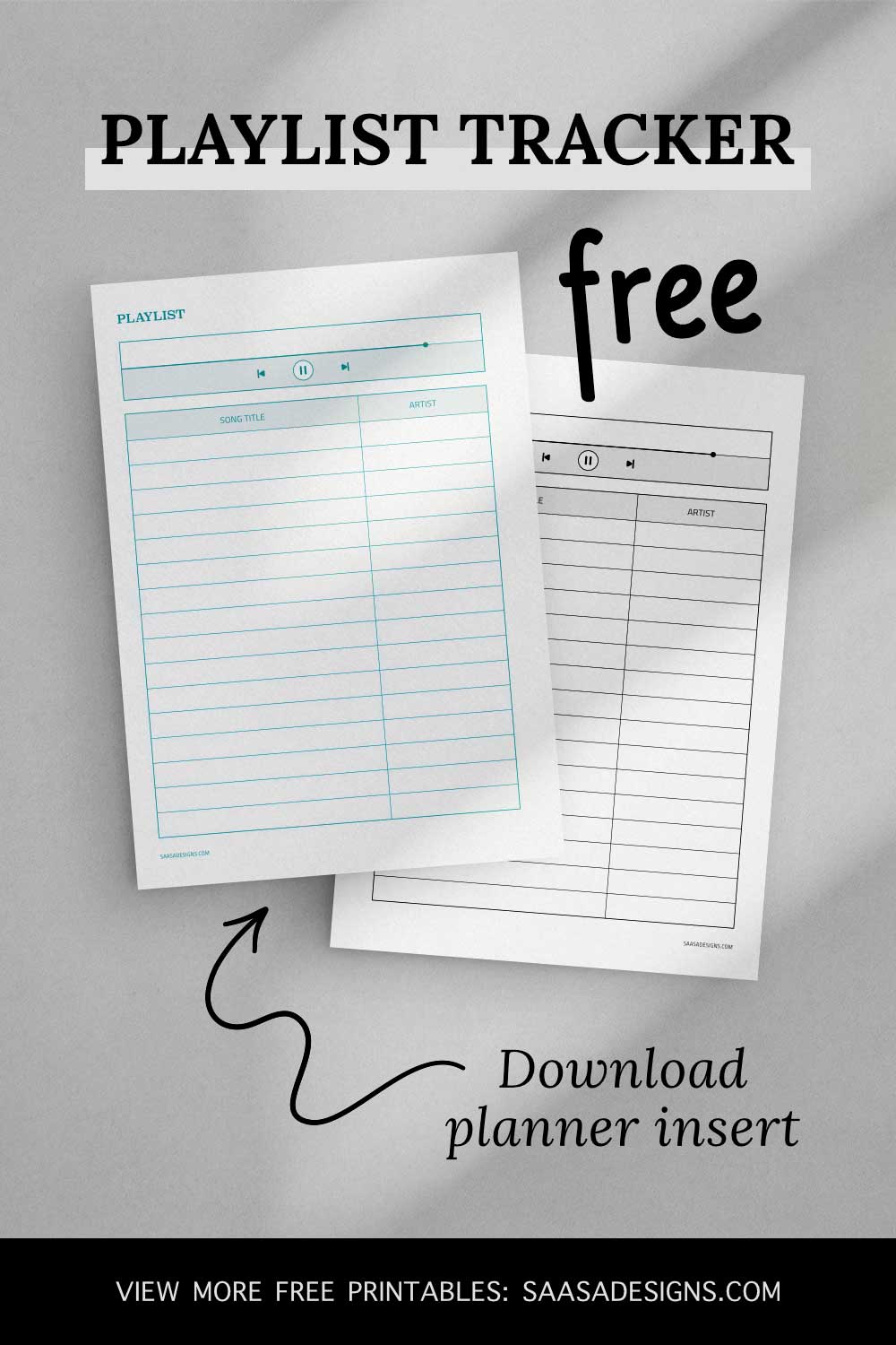 Playlist Tracker template. Free printable planner insert.