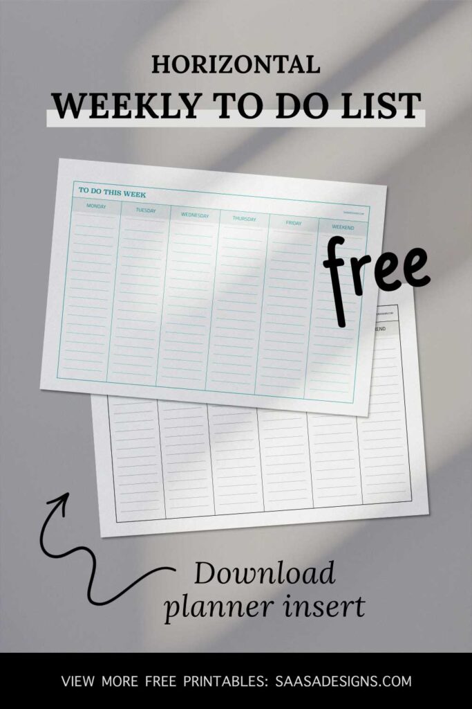 Free printable horizontal weekly to do list template by Saasa Designs