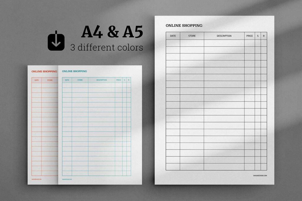 A6 Planner Inserts Purchase Tracker Printable Online Shopping List,  Spending Log, Shopping Tracker Sheet, Expense Journal Template 