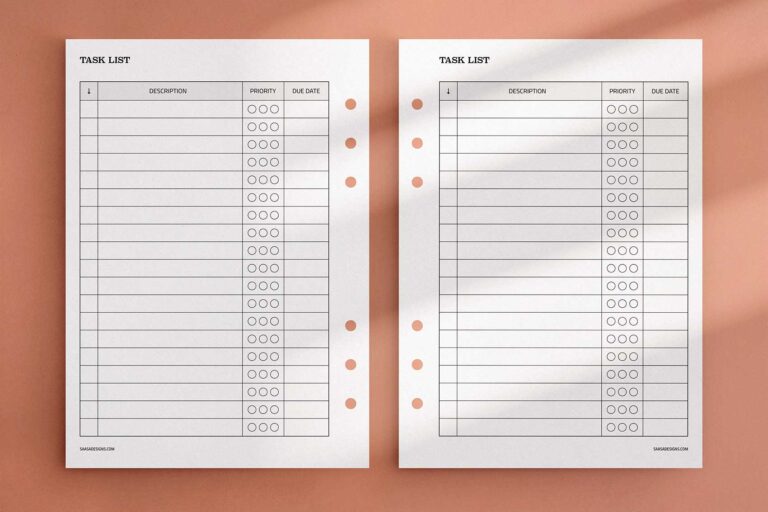 To Do List With Deadlines template. Free printable planner insert.