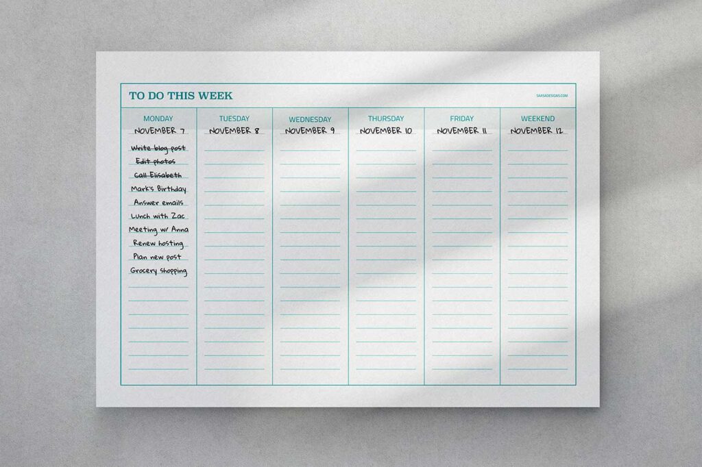 Free printable weekly to do list pdf horizontal