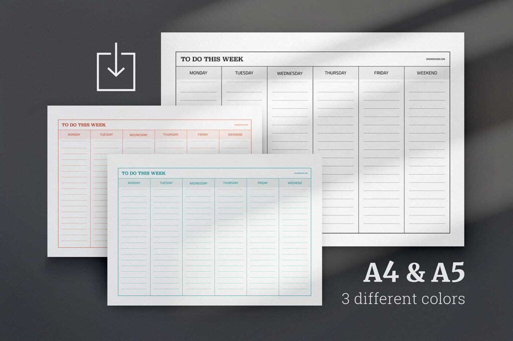 Free printable weekly to do list planner template horizontal