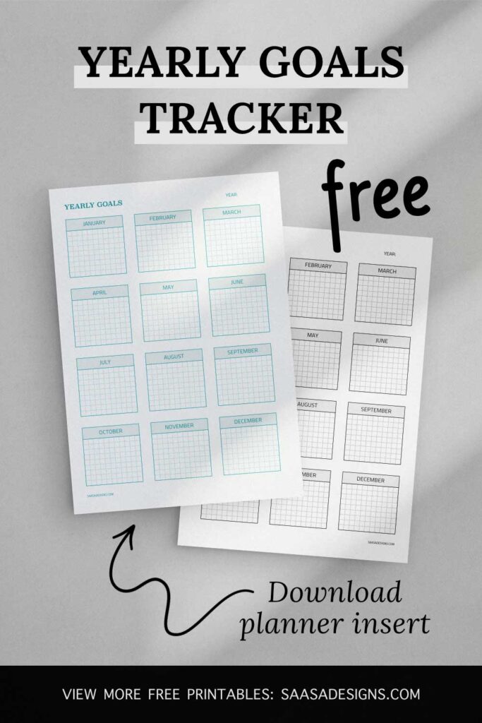 Free printable yearly goals template by Saasa Designs