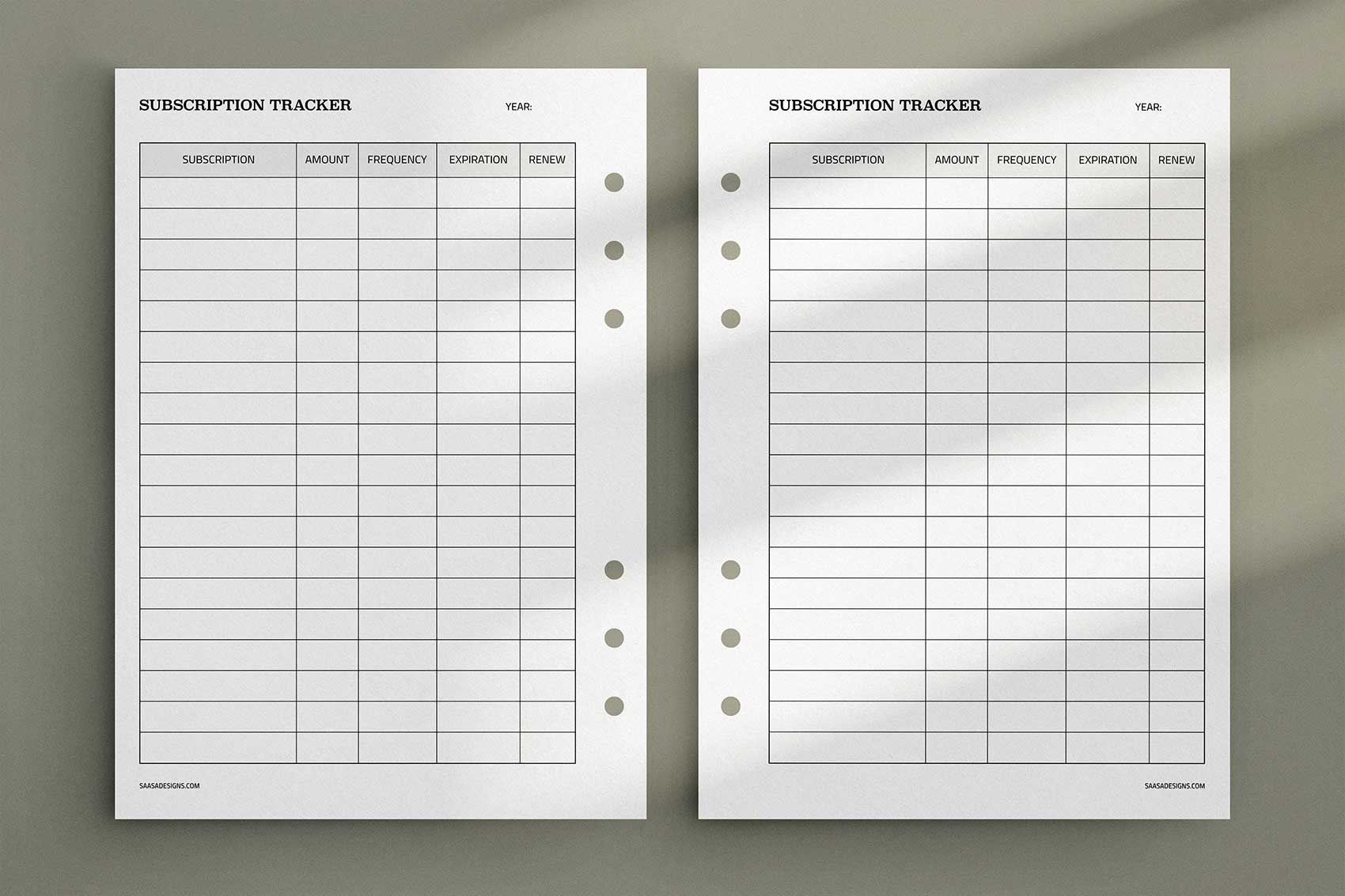 Free subscription tracker template