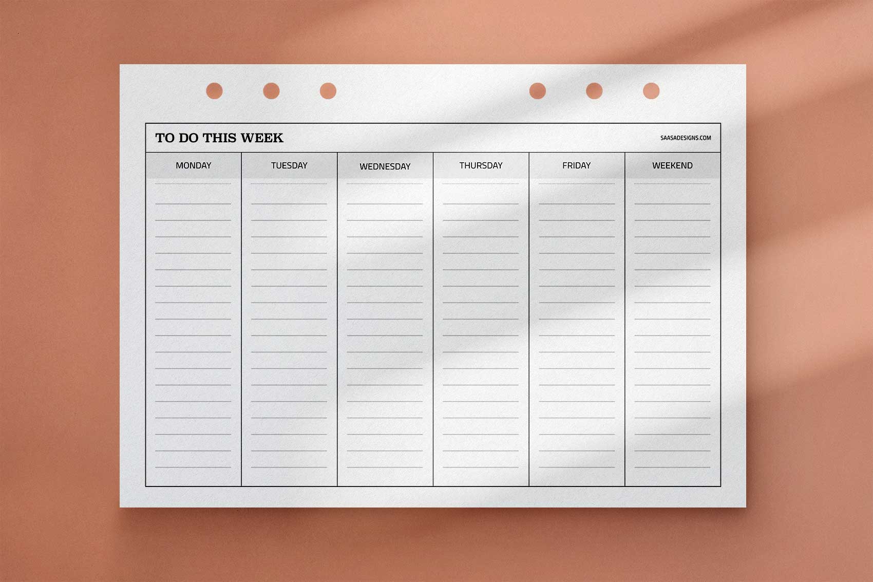 Horizontal Weekly To Do List Template