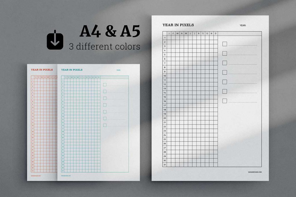 Free year in pixels planner insert