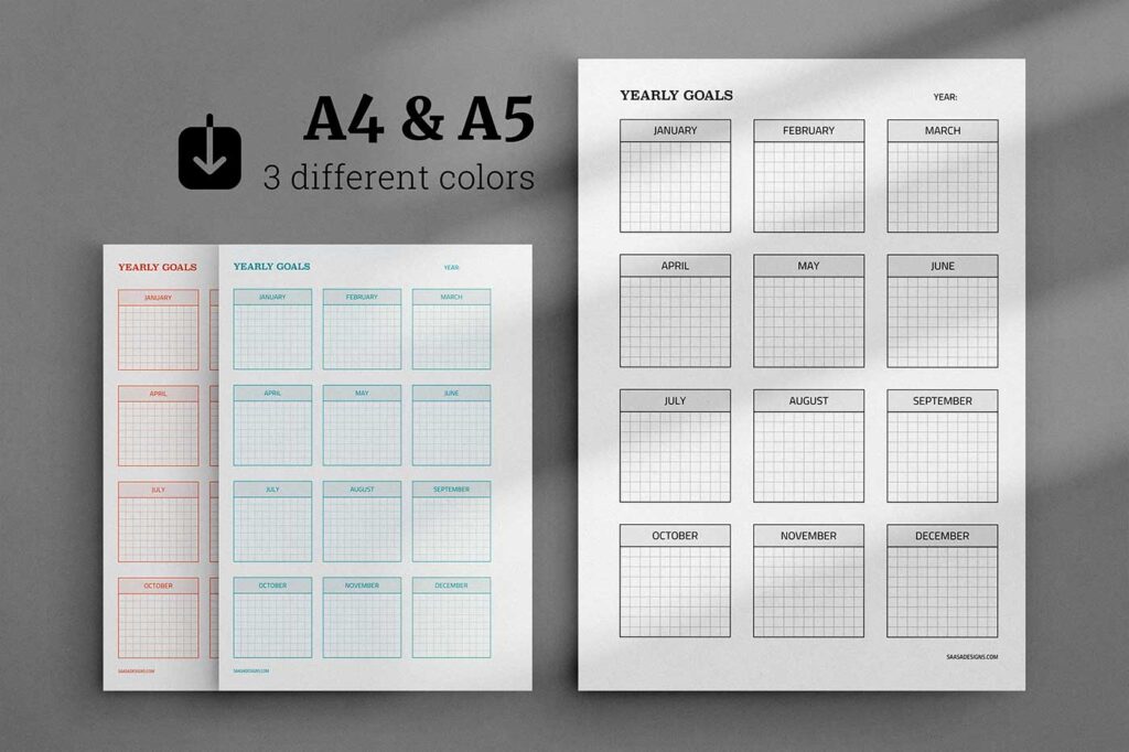 Free yearly goals tracker planner insert