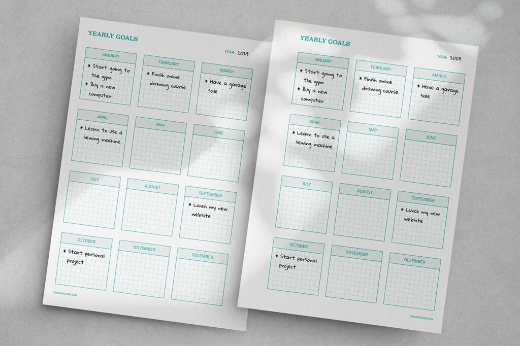 Free printable yearly goals planner