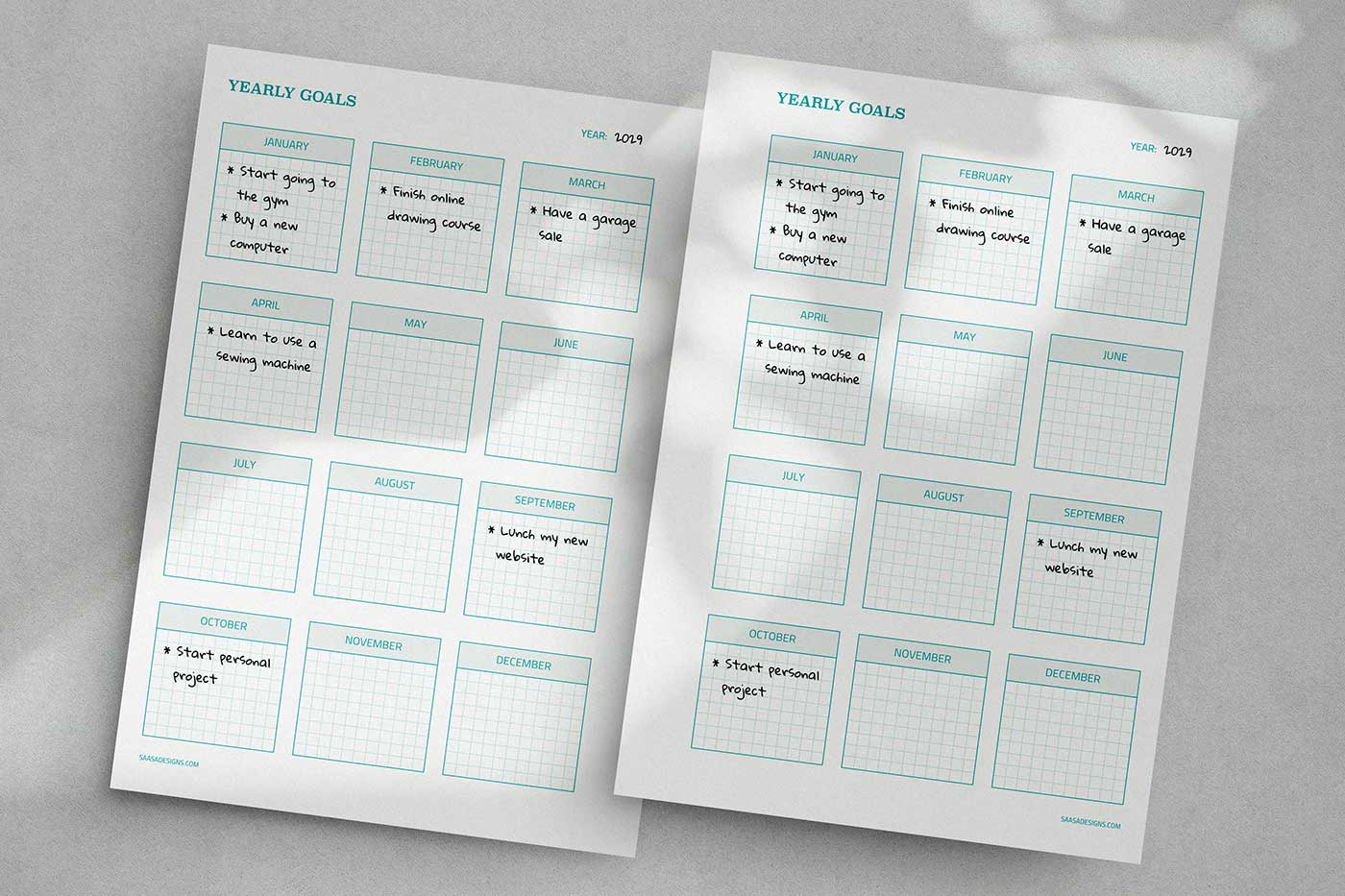 Yearly Goals template. Free printable planner insert.