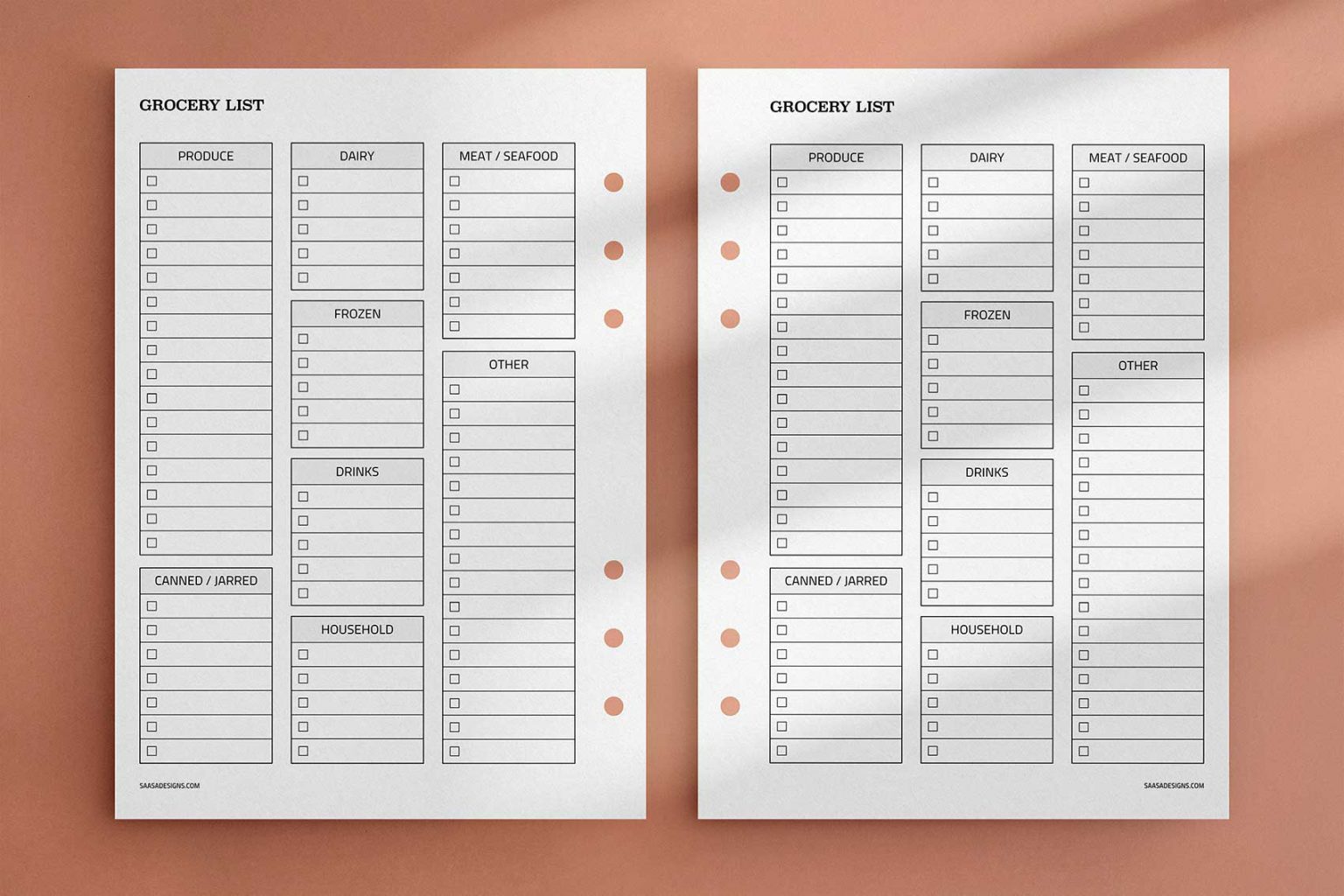 Grocery List template. Free printable planner insert.