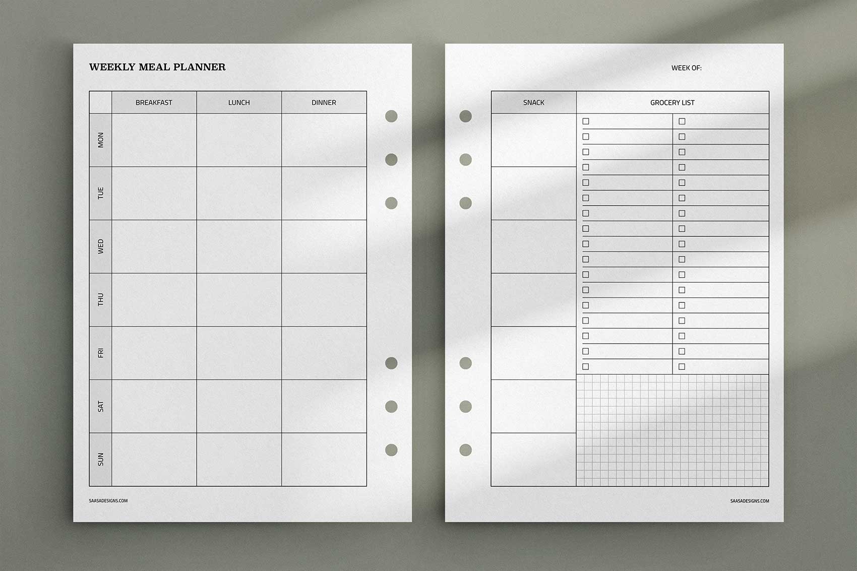 Free meal planner template