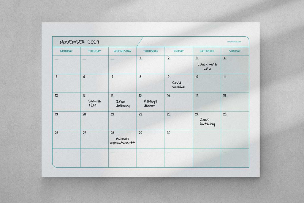 Free monthly calendar printable