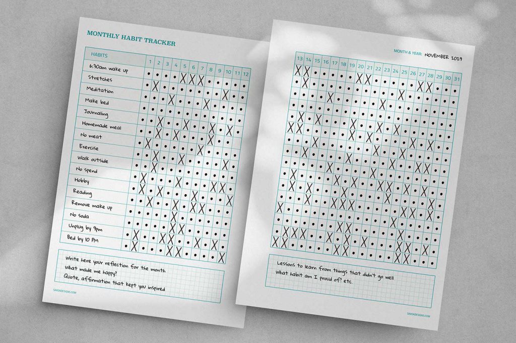 Free monthly habit tracker printable