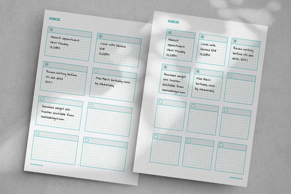 Printable inbox planner insert