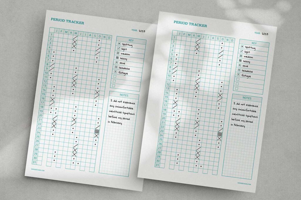 Printable period tracker in pdf