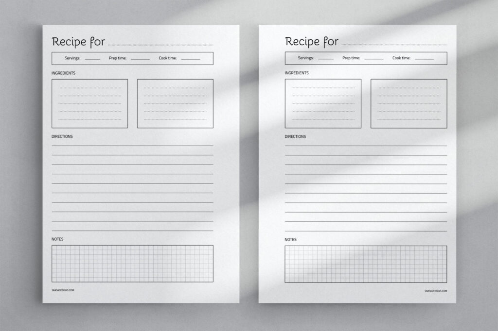 Printable recipe planner template