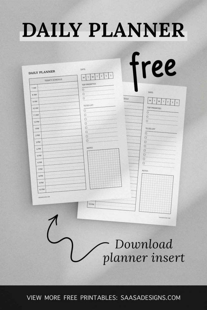 Free Daily Planner Printable by Saasa Designs