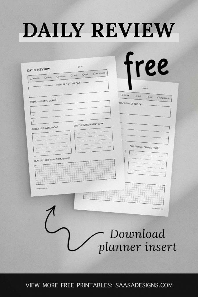 Free daily review printable by Saasa Designs