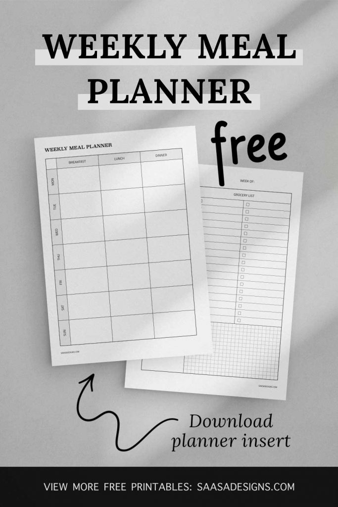 Meal Planner template. Free printable planner insert.