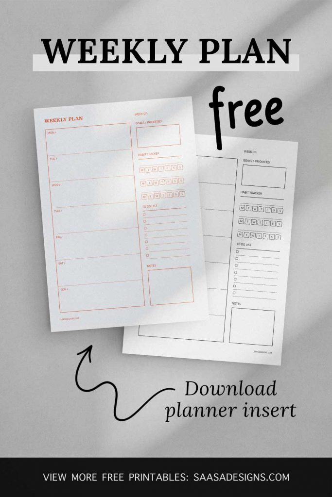 Free weekly plan printable by Saasa Designs