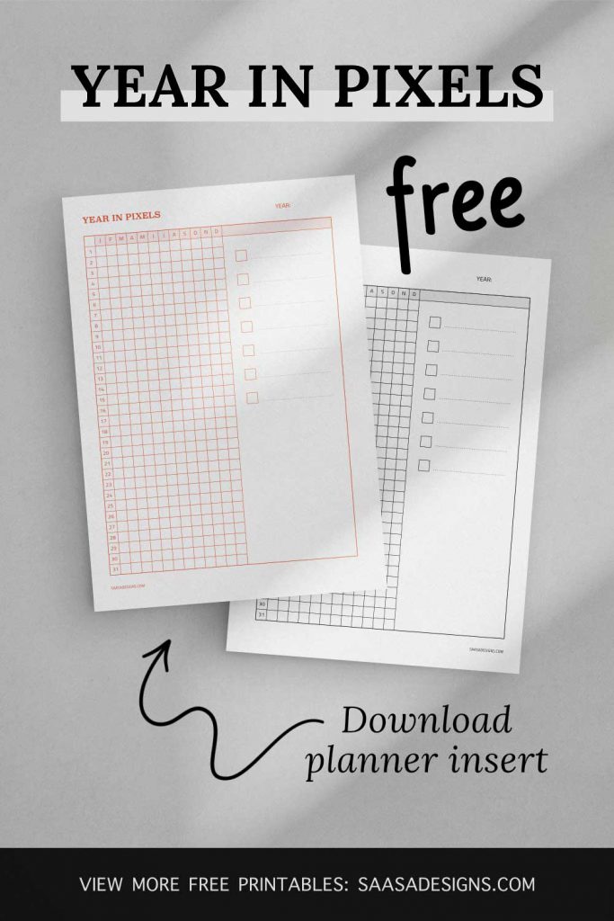 Free year in pixels printable by Saasa Designs