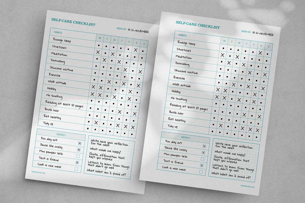 Free self-care habits printable