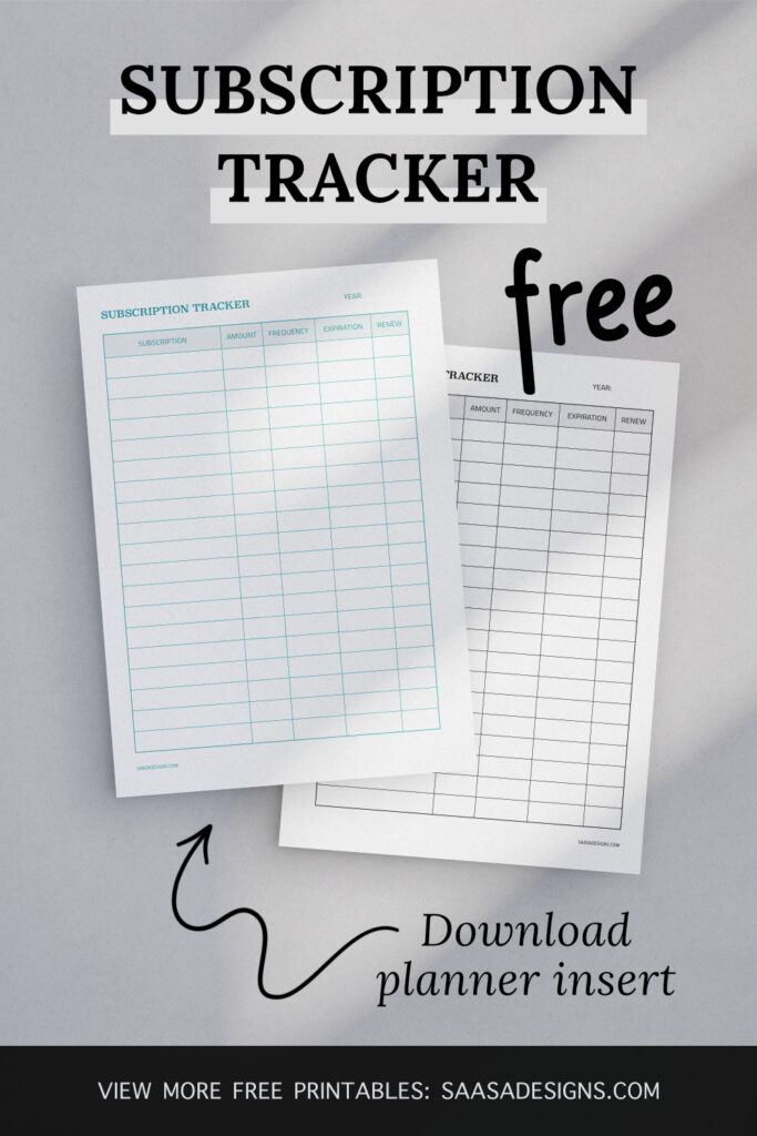 Subscription tracker printable free