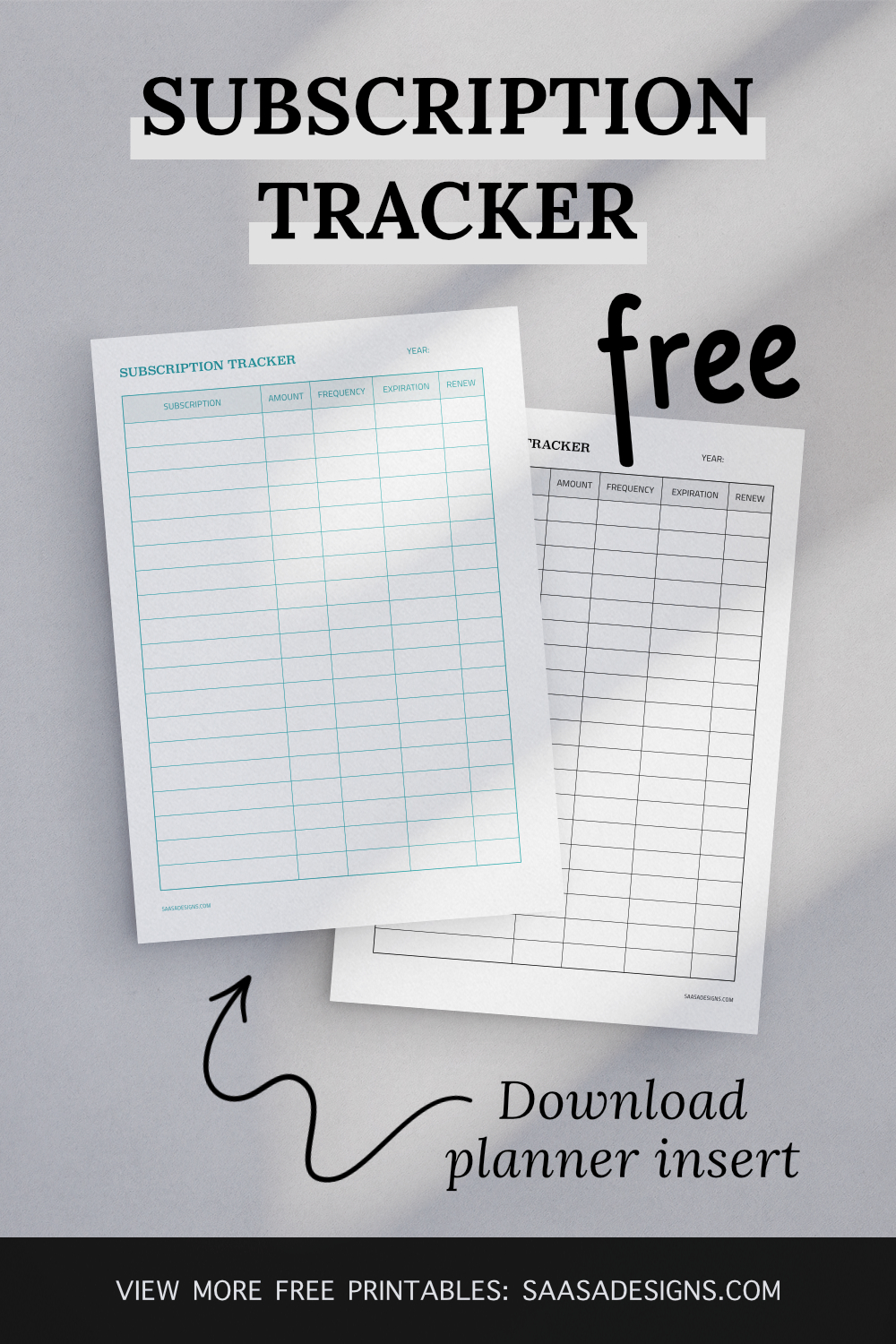 Printable Subscription Tracker Free planner insert