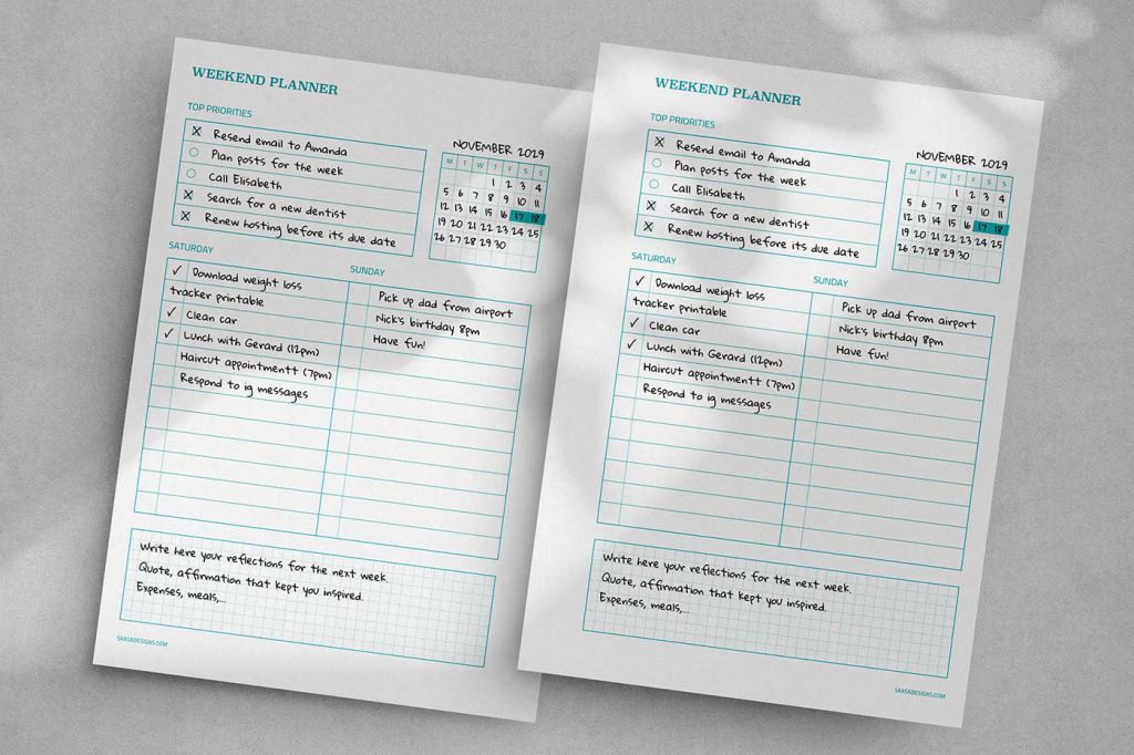 Free weekend planner printable