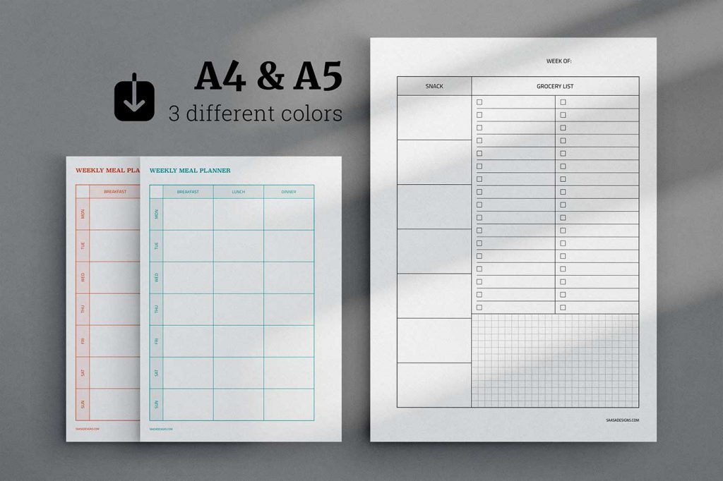 Free weekly meal planner insert