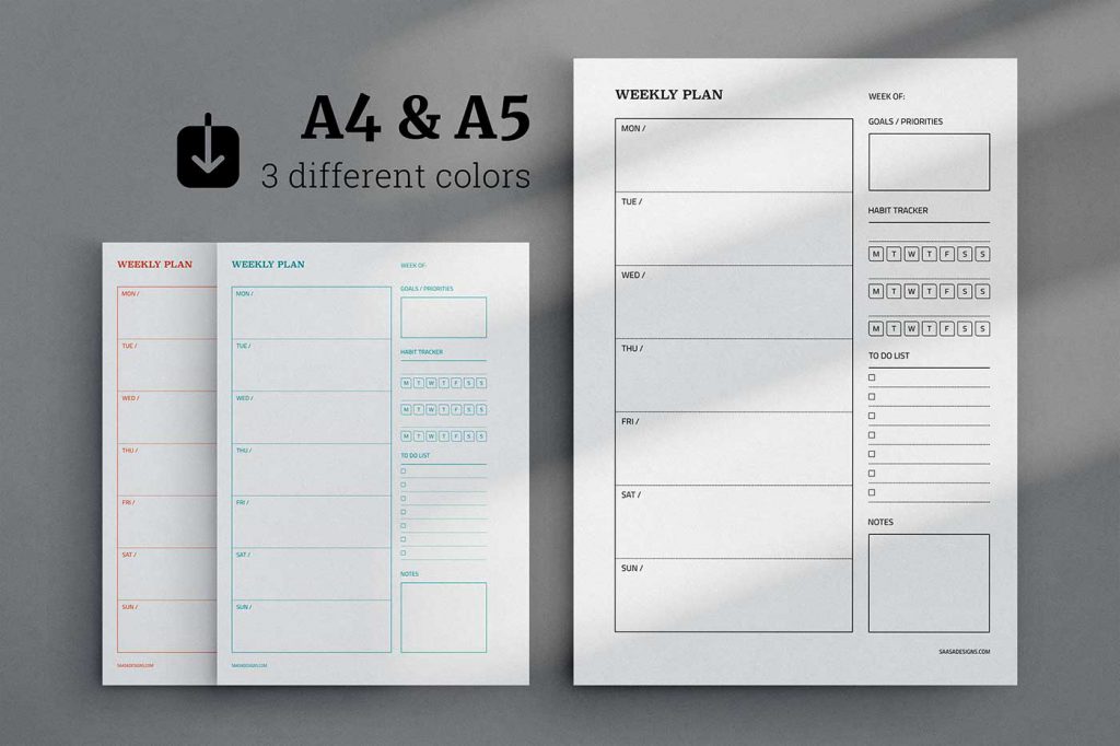 Free weekly plan planner insert