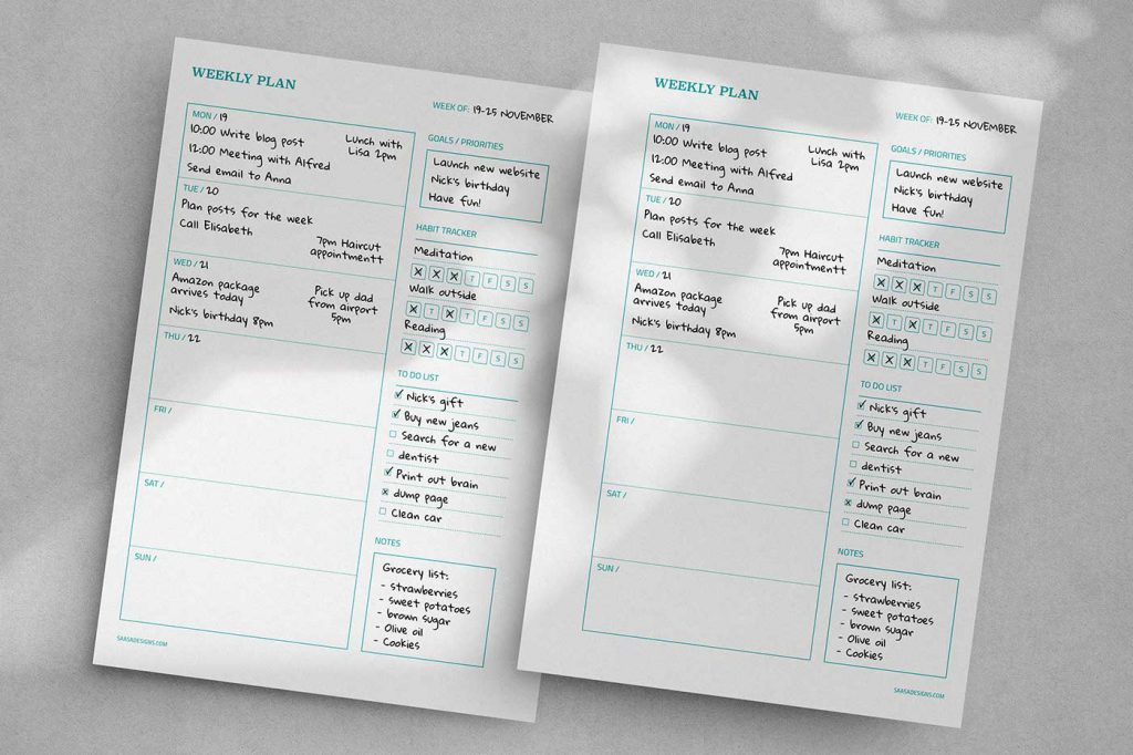 Free weekly plan printable