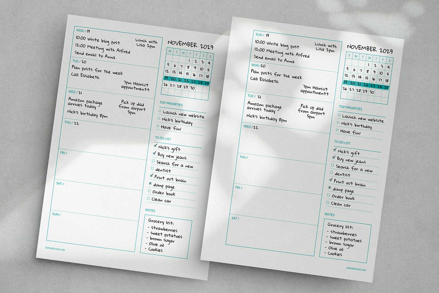Weekly Planner printable. Free undated planner insert.