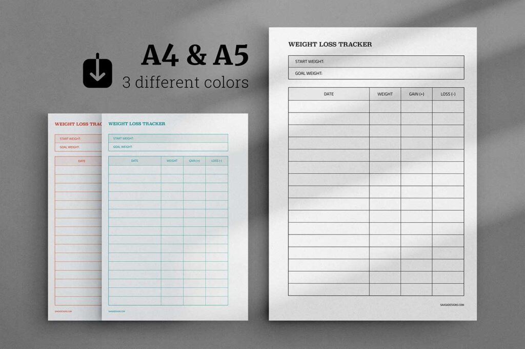 Free weight loss tracker planner insert