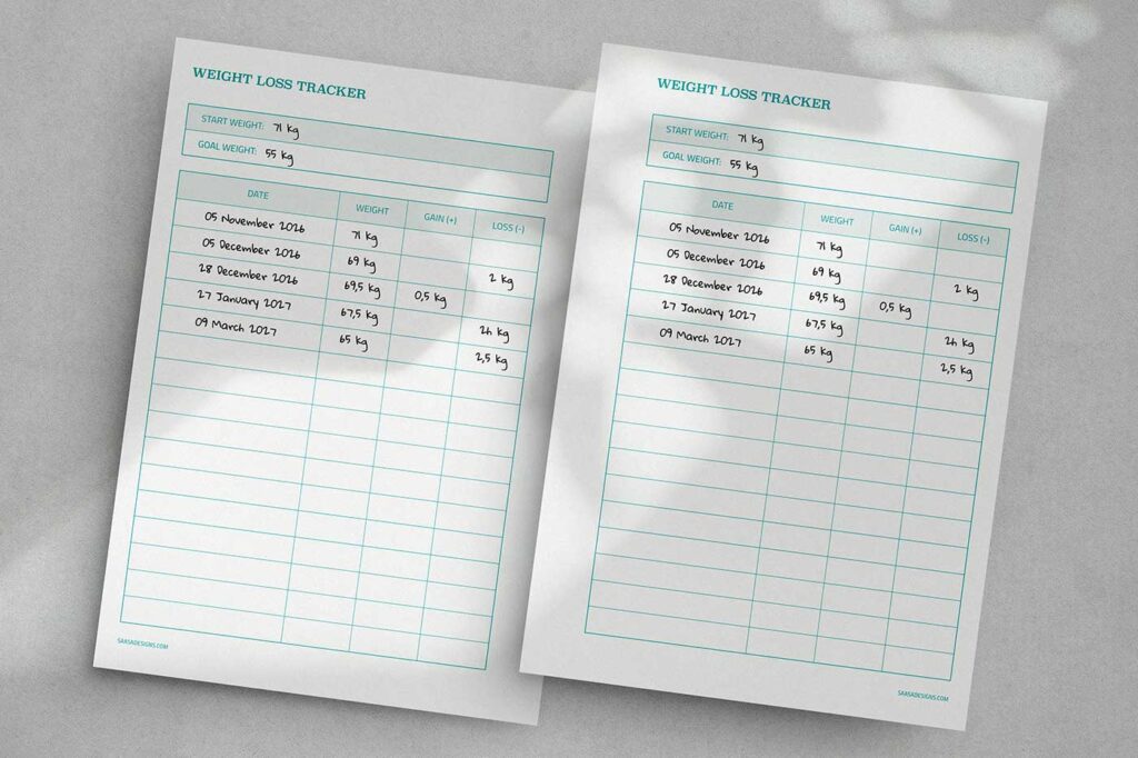 Weight loss tracker printable