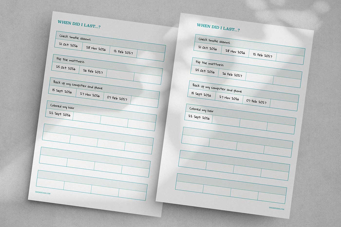 When Did I Last template. Free printable planner insert.