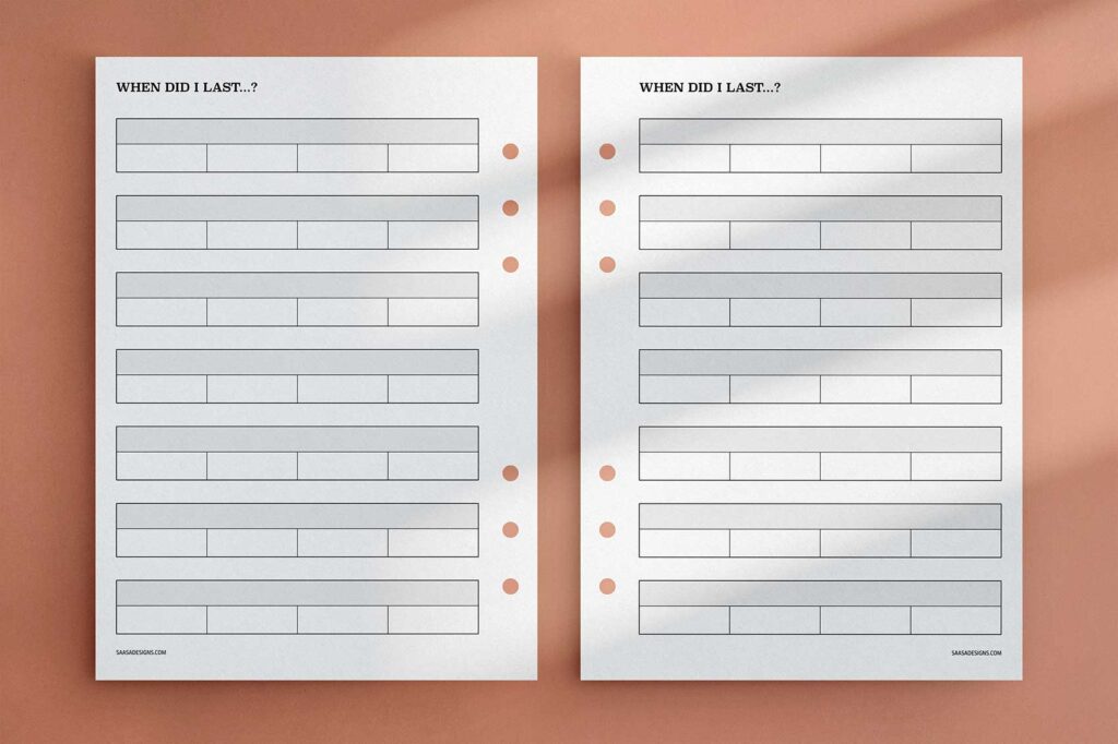 When Did I Last template. Free printable planner insert.